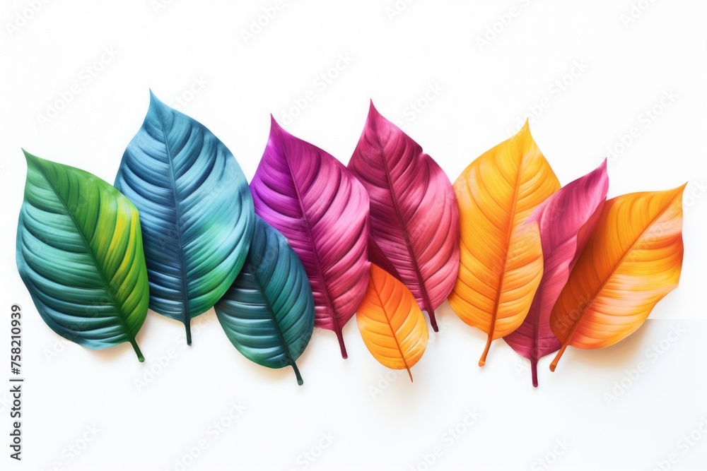 Poster brightly colored leaves arranged on a white background. suitable for autumn themes or nature concept