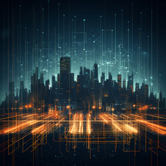Abstract city skyline made of circuitry.