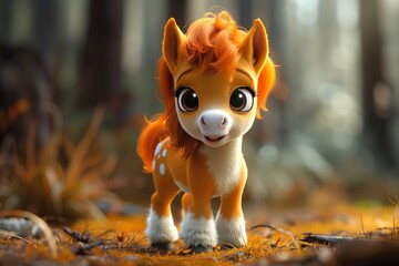 Cute Baby Horse Illustration Cartoon Art Design Generative AI