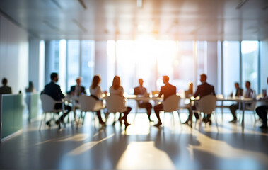 Business people meeting at table, Abstract blurred office interior space background