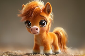 Cute Baby Horse Illustration Cartoon Art Design Generative AI