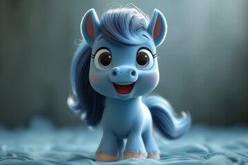 Blue Cute Baby Horse Illustration Cartoon Art Design Generative AI