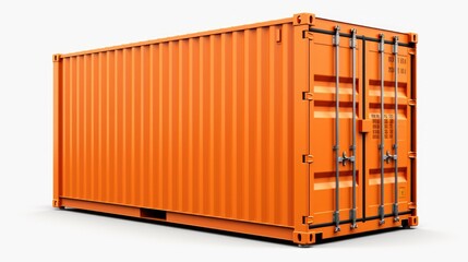 A vibrant orange shipping container against a clean white backdrop. Perfect for transportation or storage concepts