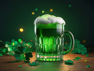 Illustration for st. Patrick's Day with a glass of green beer with a white foam design.