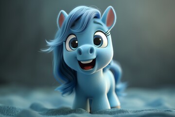 Blue Cute Baby Horse Illustration Cartoon Art Design Generative AI
