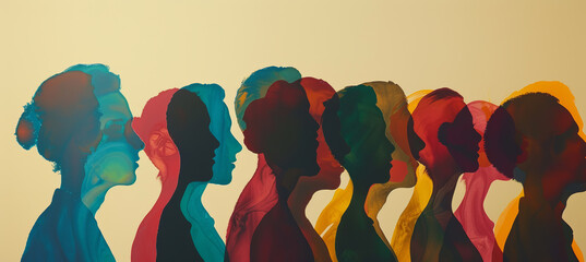 Modern Diversity, Colorful Profiles Against Light Background