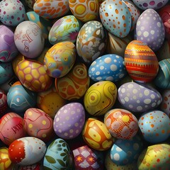 Fototapeta na wymiar Vibrant Easter Eggs in Aesthetic Arrangement - Celebrating the Festive Spring Spirit