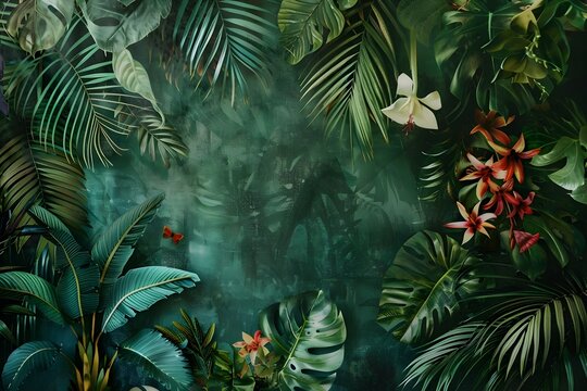 Tropical Rainforest Greenery A Vintage Oil Painting-Inspired Wall Backdrop for Photography