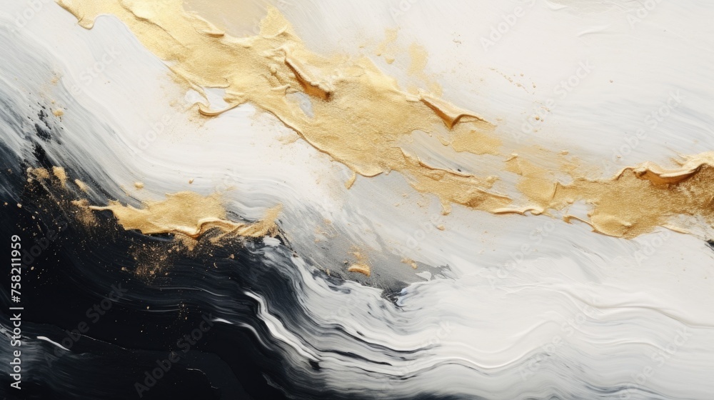 Poster a striking black and white painting with elegant gold accents. perfect for adding a touch of luxury 