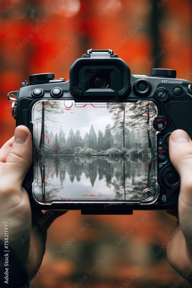 Poster a person capturing a moment with a camera. suitable for photography concepts