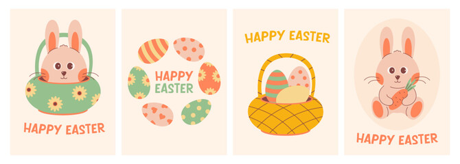 Cute Easter card collection. Festive greeting card, print, invitation, poster, banner, background. © Alla Savkina