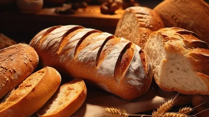 Crédence de cuisine en verre imprimé Pain Freshly baked bread on rustic table, ideal for food blogs