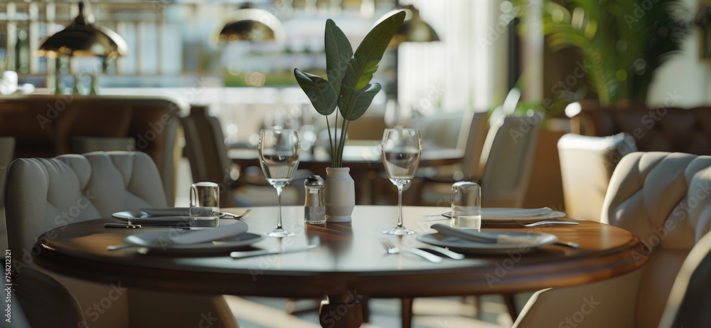 Poster a table with elegant place settings, perfect for event planning