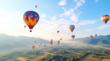 A group of hot air balloons flying in the sky. Perfect for travel and adventure concepts
