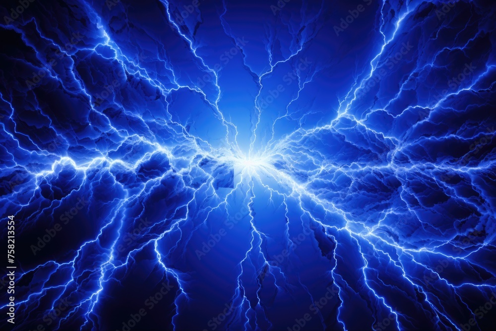 Poster a striking image of lightning on a blue and black background. perfect for weather-related designs