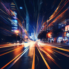 Fototapeta na wymiar Abstract light trails in a nighttime city. 
