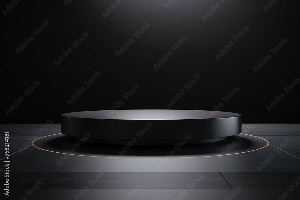 Poster A simple image of a black round object on a black floor. Suitable for various graphic design projects