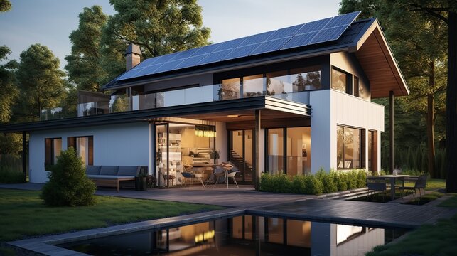 New suburban house with a photovoltaic system.

