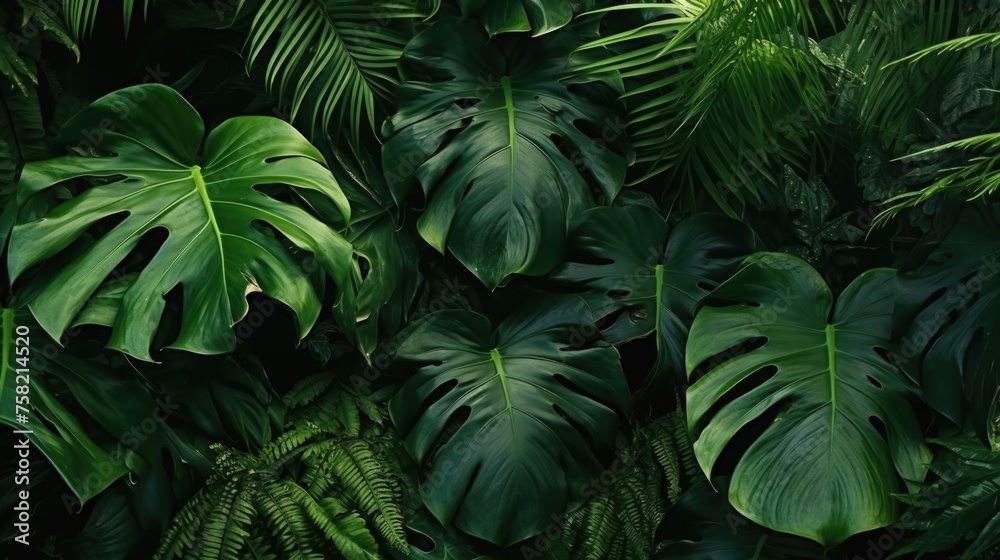 Poster a pile of green leaves stacked on top of each other. suitable for nature and environmental concepts
