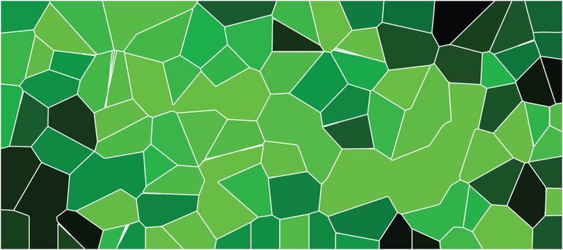 Abstract green and black geometric mosaic design with golden lines. Diamond shape polygonal texture. Broken quartz stained Glass Background with lines	
