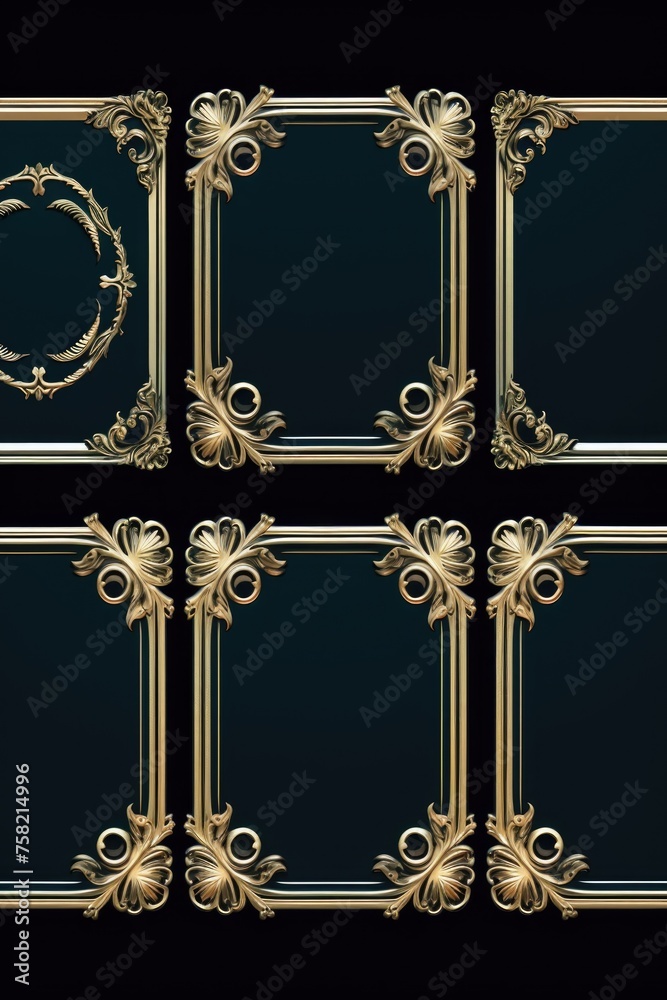 Aufkleber Set of elegant gold frames on a sleek black background. Perfect for adding a touch of luxury to any design project