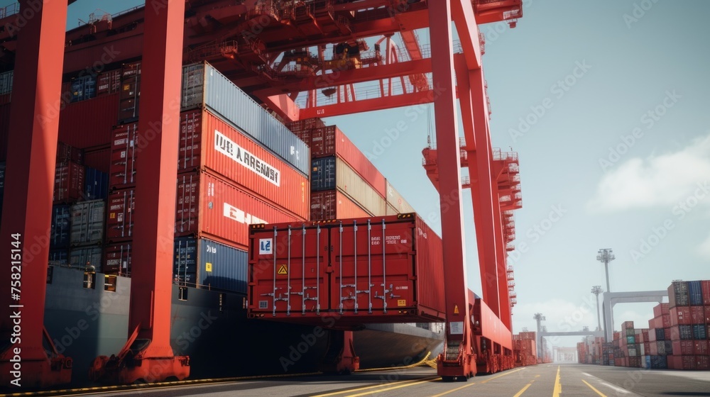 Aufkleber a large container ship docked at a busy port. ideal for transportation and logistics concepts