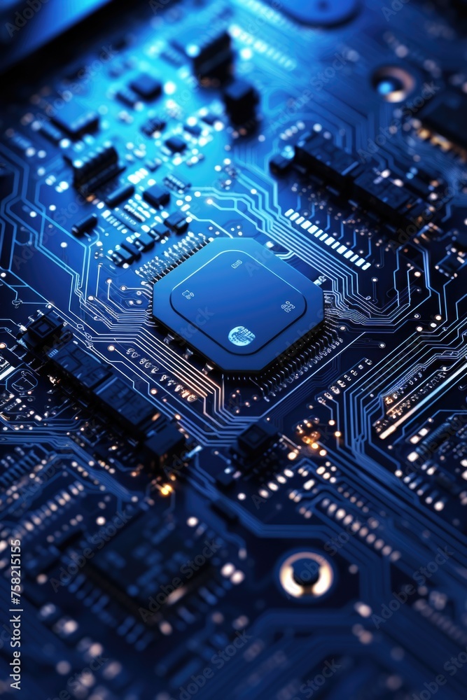 Poster detailed view of a computer motherboard, suitable for technology concepts