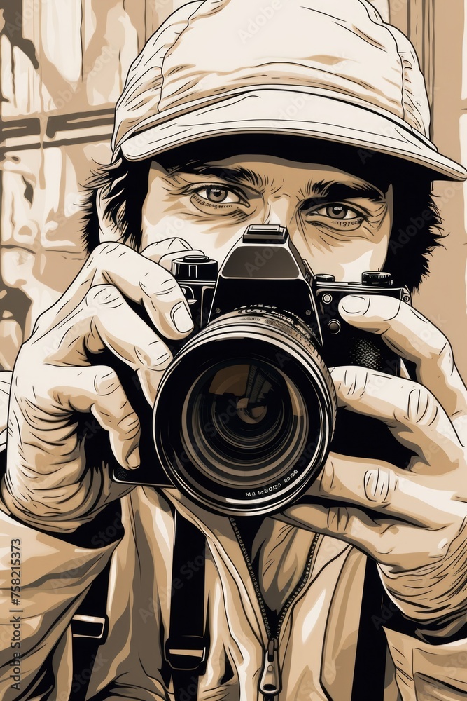 Poster A man capturing a moment with a camera. Suitable for photography concepts