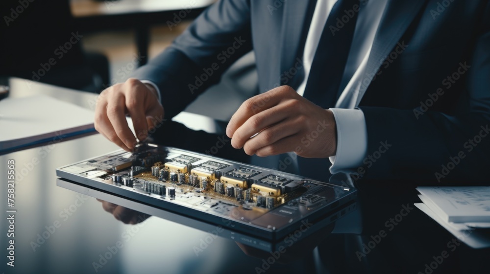 Aufkleber A man in a suit working on a circuit board. Suitable for technology and engineering concepts