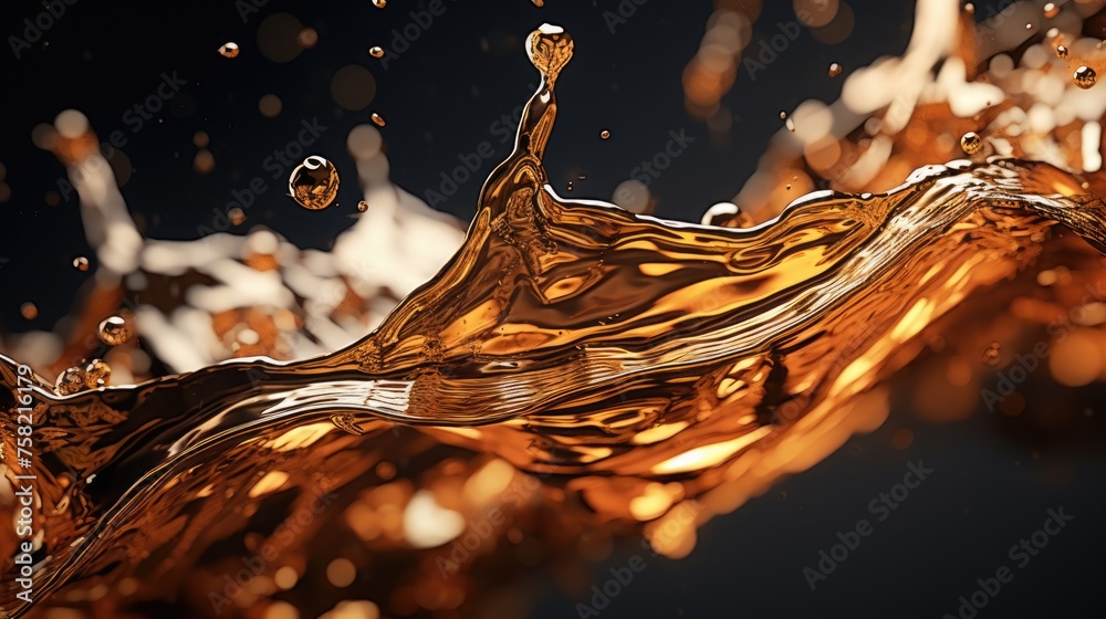 Poster close up of a liquid wave on a black background. perfect for abstract designs