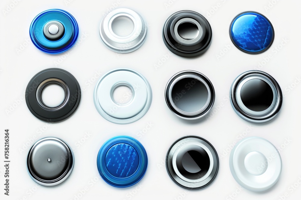 Poster Various colored buttons on a white surface. Can be used for fashion or crafting projects