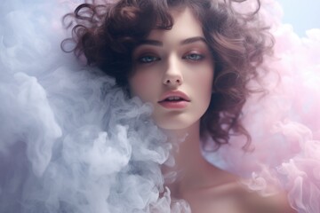 A woman with curly hair and striking blue eyes. Perfect for beauty or fashion projects