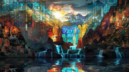 waterfall stained glass window 