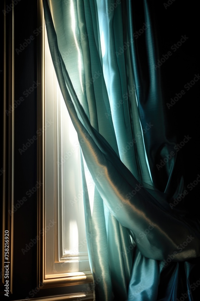Poster A beam of light shining through a window in a dark room. Suitable for interior design concepts