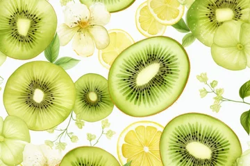 Poster Freshly sliced kiwis and lemon for a vibrant fruit display. Perfect for food and beverage concepts © Fotograf