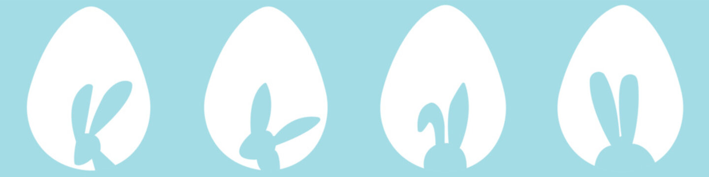 Easter egg hunt. Easter rabbit set. Bunny outline vector illustration. Bunny rabbit cut out on easter egg isolated.