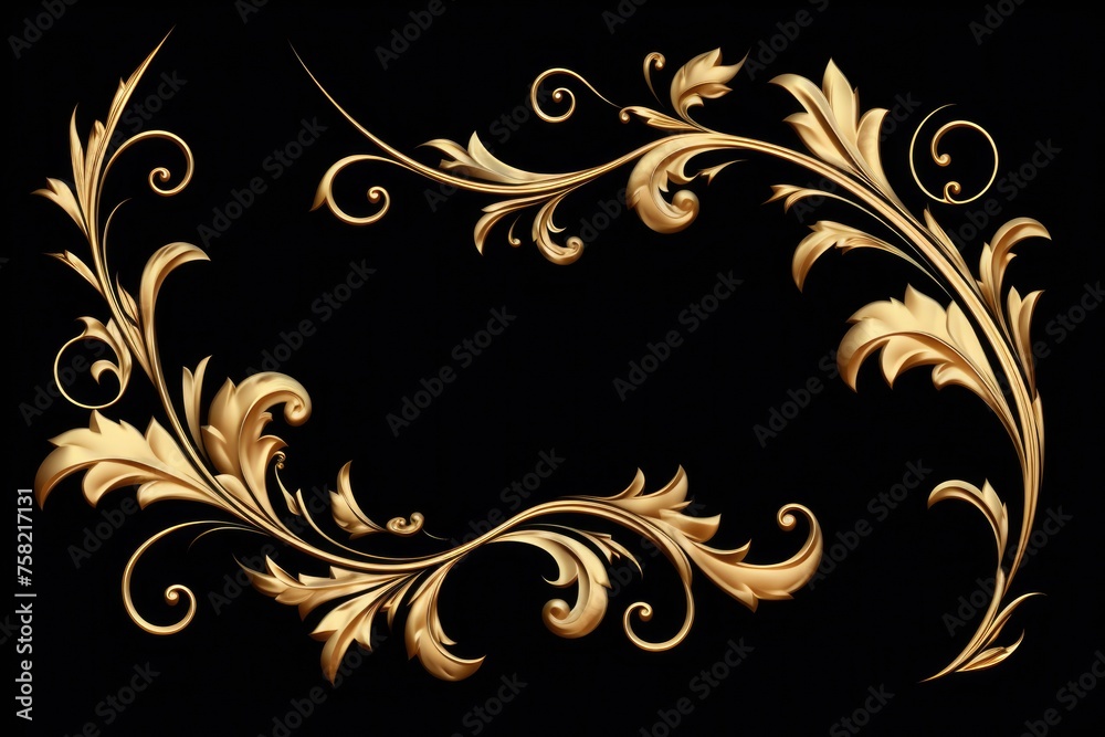 Poster elegant gold floral frame on a dramatic black background. perfect for adding a touch of sophisticati