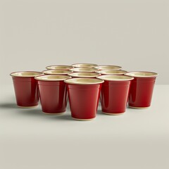 Group of Red Cups Arranged Neatly