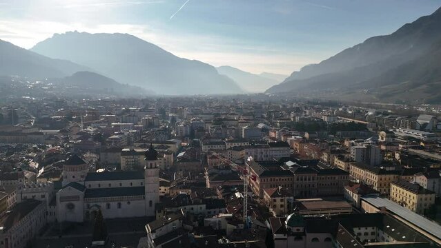 Trento a city in northern Italy, aerial view. Shooting from a drone 4k