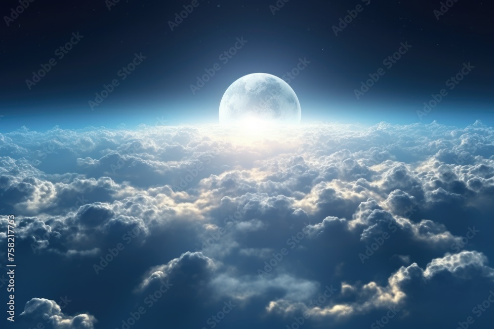 Poster a stunning image of a full moon rising above the clouds. perfect for various projects