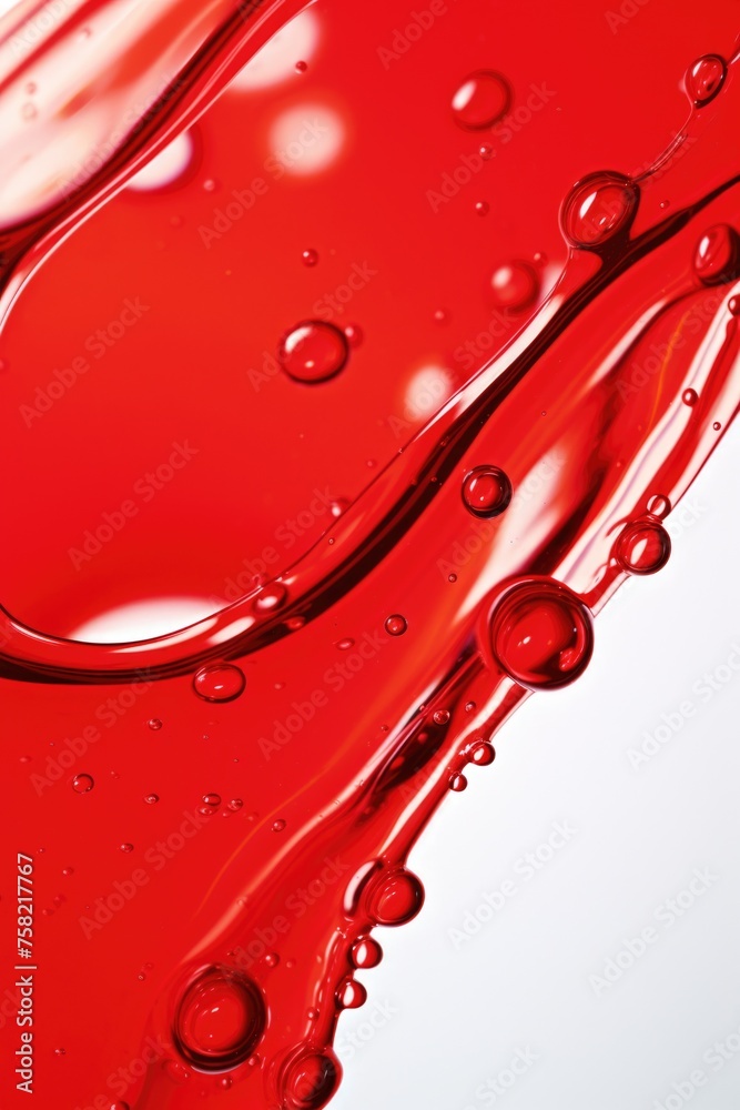 Poster close up of red liquid with bubbles. suitable for science or medical concepts
