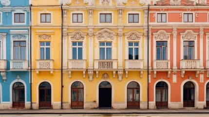 Fototapeta na wymiar A row of vibrant buildings on a city street. Suitable for urban themes