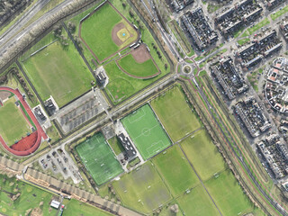 Amateur sports field, aerial top down images, outlines of different types of sports fields. Complex...