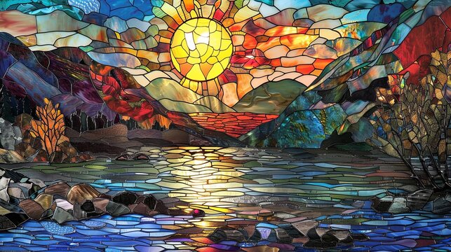 landscape stained glass window