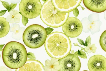 Fresh kiwi fruit slices on a clean white background. Perfect for food and nutrition concepts - obrazy, fototapety, plakaty