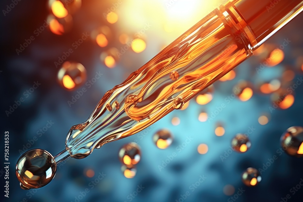 Poster a single drop of liquid falling from a pipe. suitable for industrial and scientific concepts