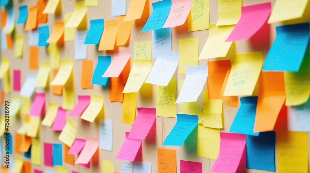 Aufkleber a wall covered with colorful post it notes. great for office or brainstorming concepts