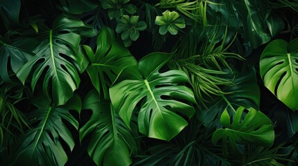 A bunch of green leaves on a black background. Ideal for nature and environmental concepts - obrazy, fototapety, plakaty