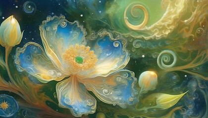 アールヌーボーの世界に咲く花　AI画像　ジェネレーティブAI