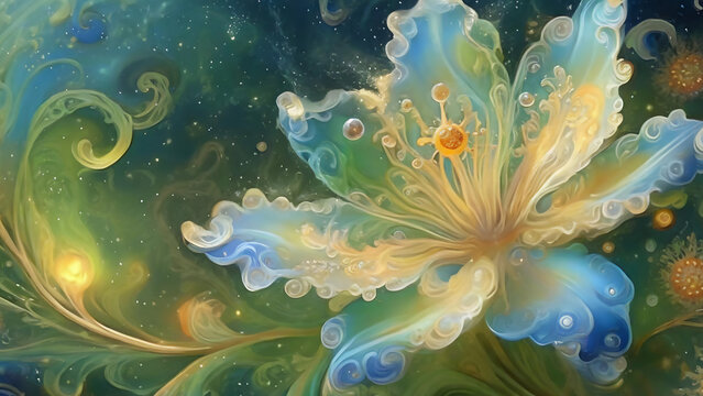 アールヌーボーの世界に咲く花　AI画像　ジェネレーティブAI